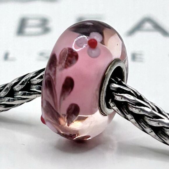 TROLLBEADS UU Pink & Purple Flower Ferns LAA 925S NEW! w Red Buds - Picture 5 of 8